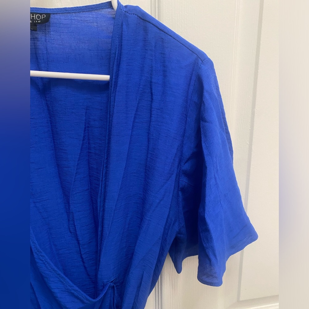 SOLD! Topshop Royal Blue V-Neck Wrap Tie Riffle Mini Dress 6 - Picture 6 of 13